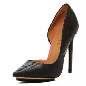 L.A.M.B. Black Snake Leather Heels Pointed Toe Stiletto Size 8.5